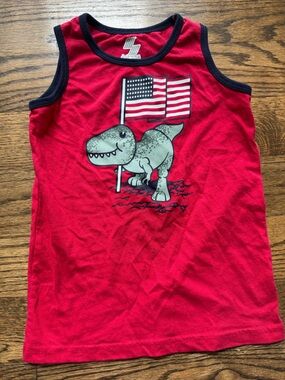 The Children’s Place Red Dinosaur American Flag Tank Top Size 5T